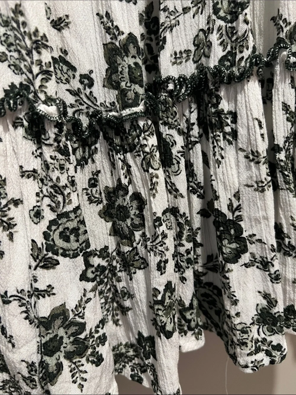 Trixxi White Dress with Olive Floral Print and Velvet Tie |Cottagecore - Picture 9 of 10